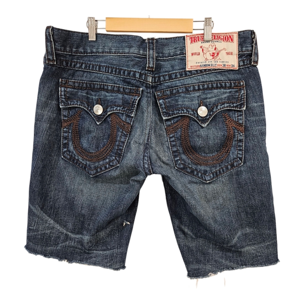 True Religion Men's Cut Off Shorts Jeans Denim Jorts Size 38